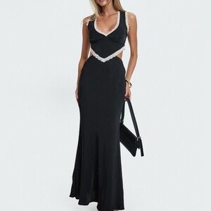 Princess Polly-Keila Lace Trim Black Maxi Dress with Cream  Trim